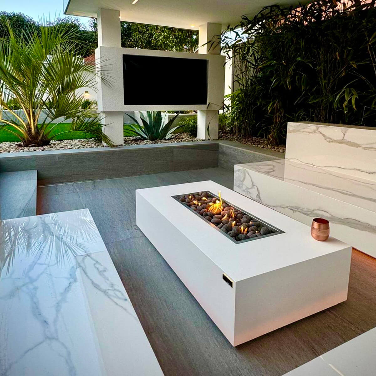 Gas Fire Pit - Mirage White LPG Firepit - The Luxury Fire Pit Co - Mirage Fire Pit Installed