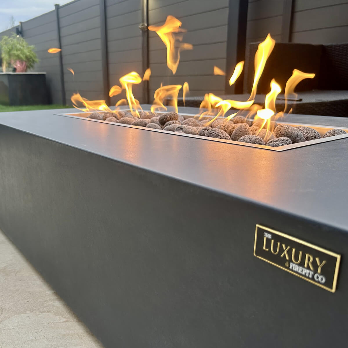 Mirage Gas Fire Pit, Grey Firepit, The Luxury Fire Pit Co, Gas Fire Pits, Concrete Firepits.