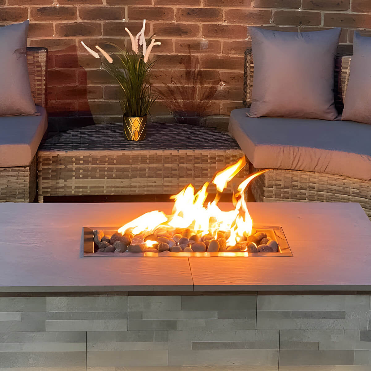 Firepit Lava Stones in Rectangle Burner