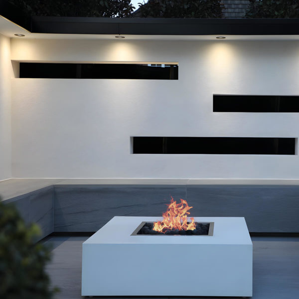 Gas Fire Pit - Maroma White - Installed Flames