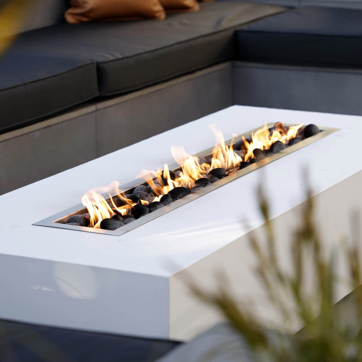 Gas Fire Pit - Mezzo White LPG Firepit - The Luxury Fire Pit Co - Flames Daylight