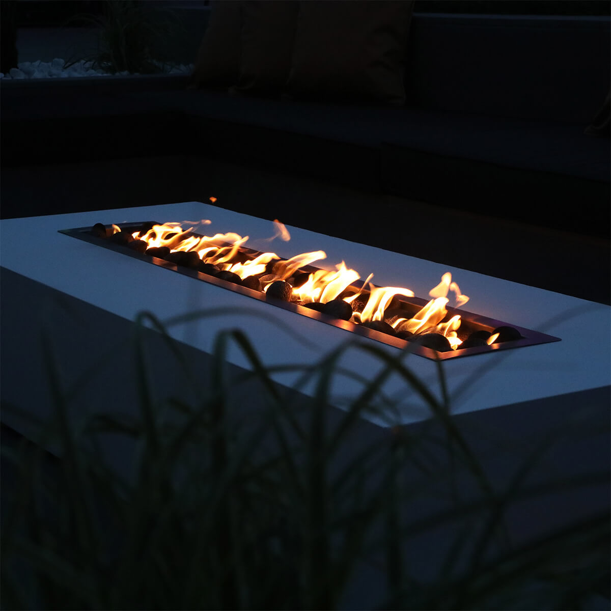 Gas Fire Pit - Mezzo White LPG Firepit - The Luxury Fire Pit Co - Flames Night