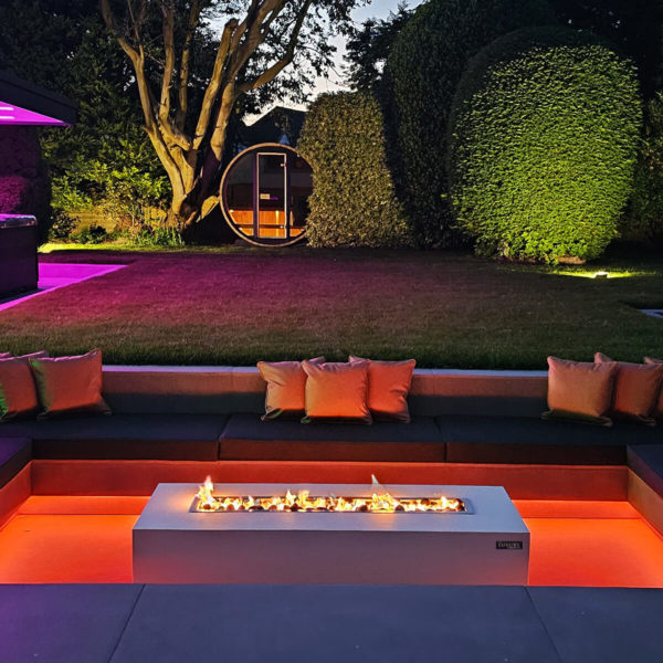 Gas Fire Pit - Mezzo White LPG Firepit - The Luxury Fire Pit Co - Installed Night