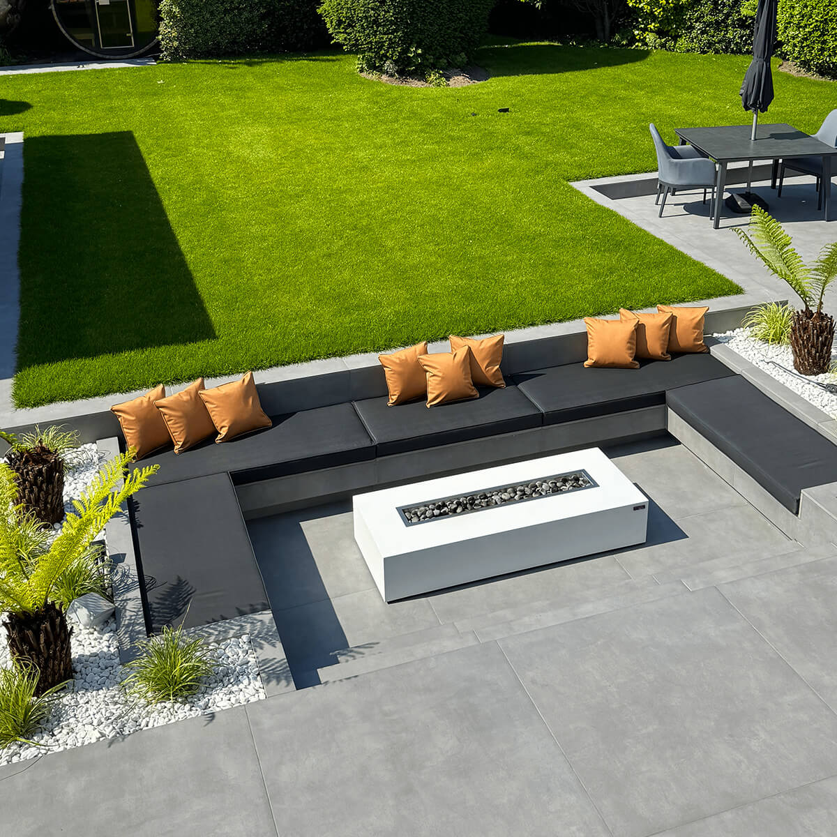 Gas Fire Pit - Mezzo White LPG Firepit - The Luxury Fire Pit Co - Upstairs Shot