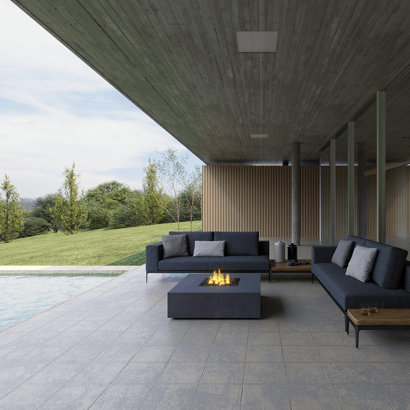 Gas Fire Pit - Monte Fire Pit Grey - The Luxury Fire Pit Co - Day