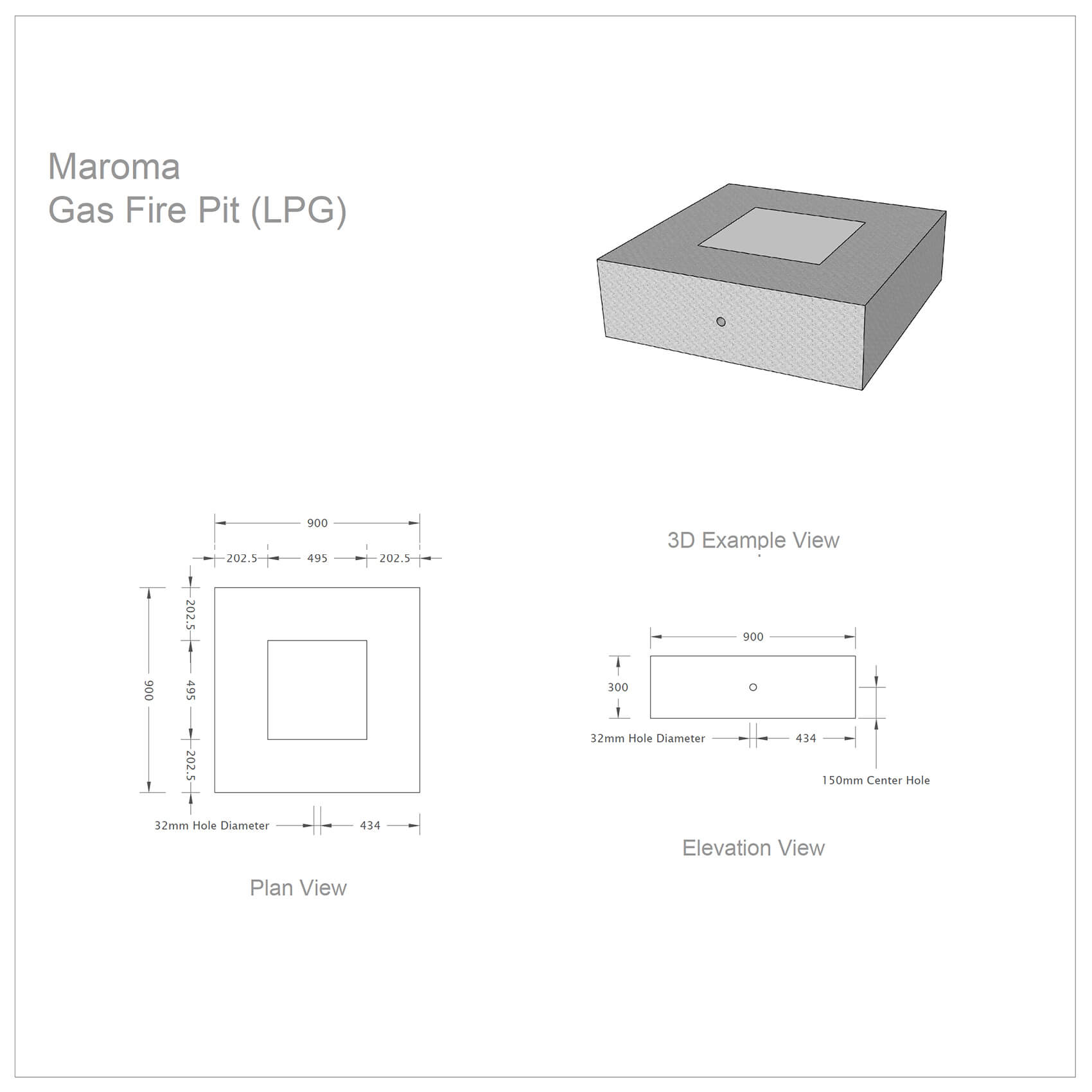 Maroma Gas Firepit - Technical Drawing