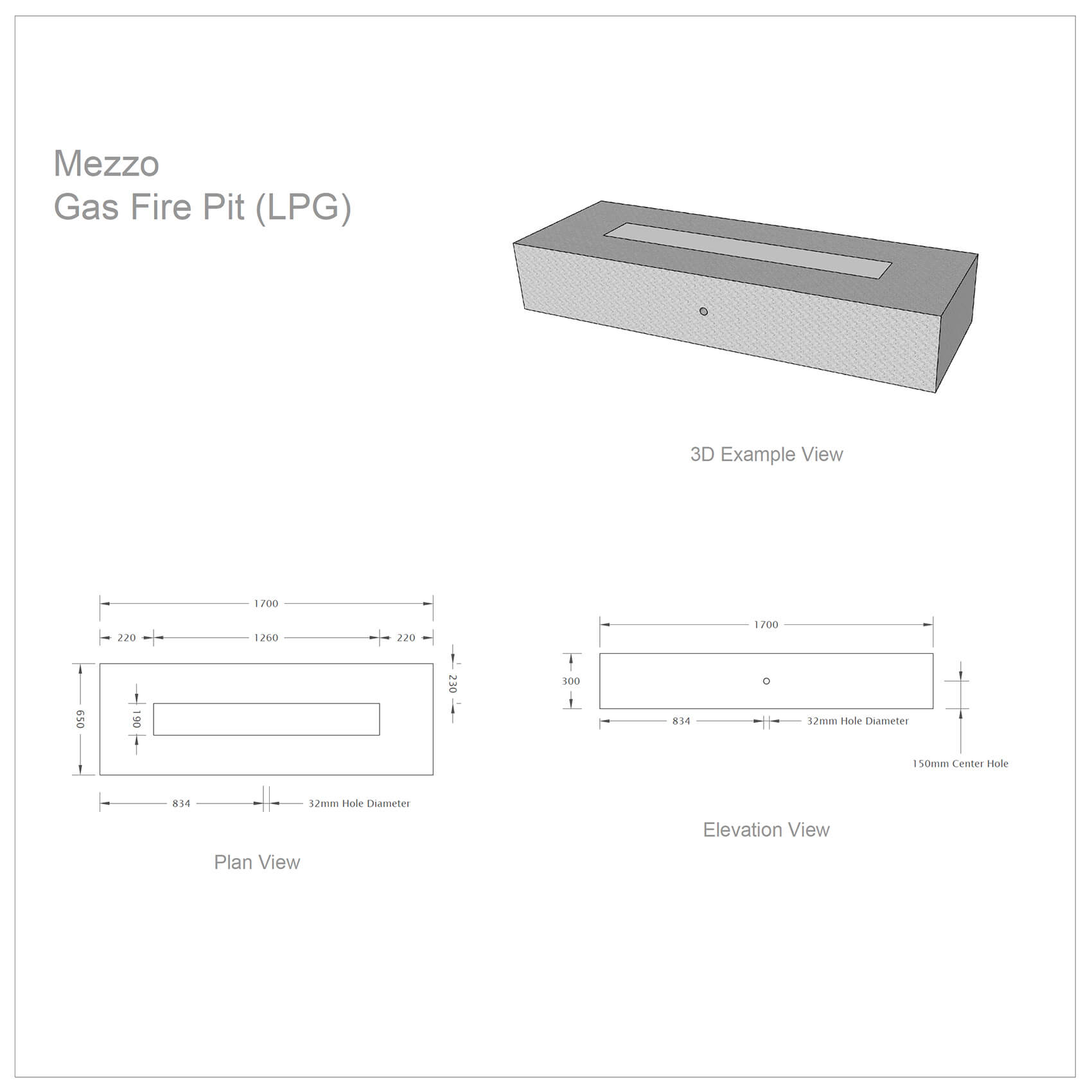 Mezzo Gas Fire Pit - Technical Drawing