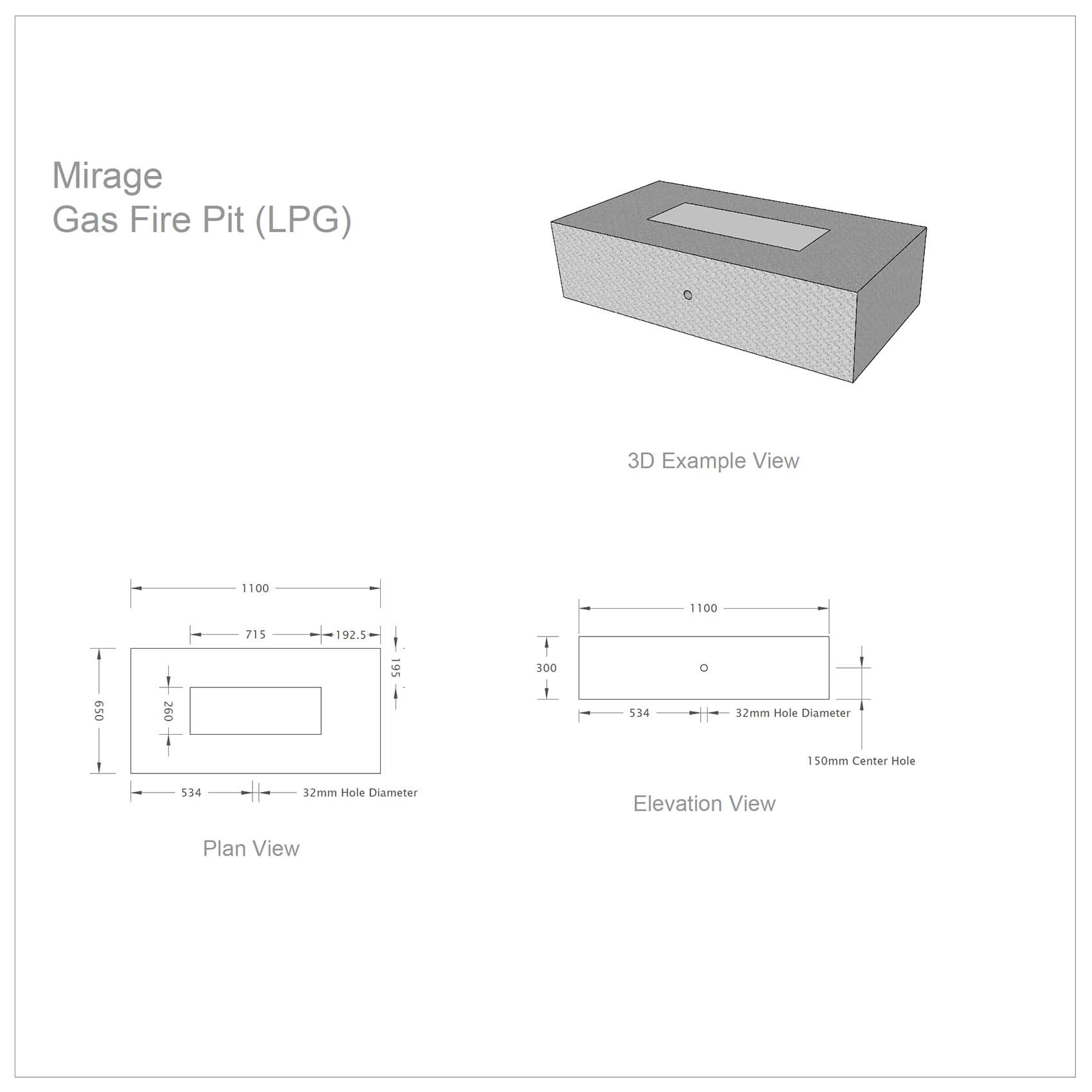 Mirage Gas Fire Pit - Technical Drawing