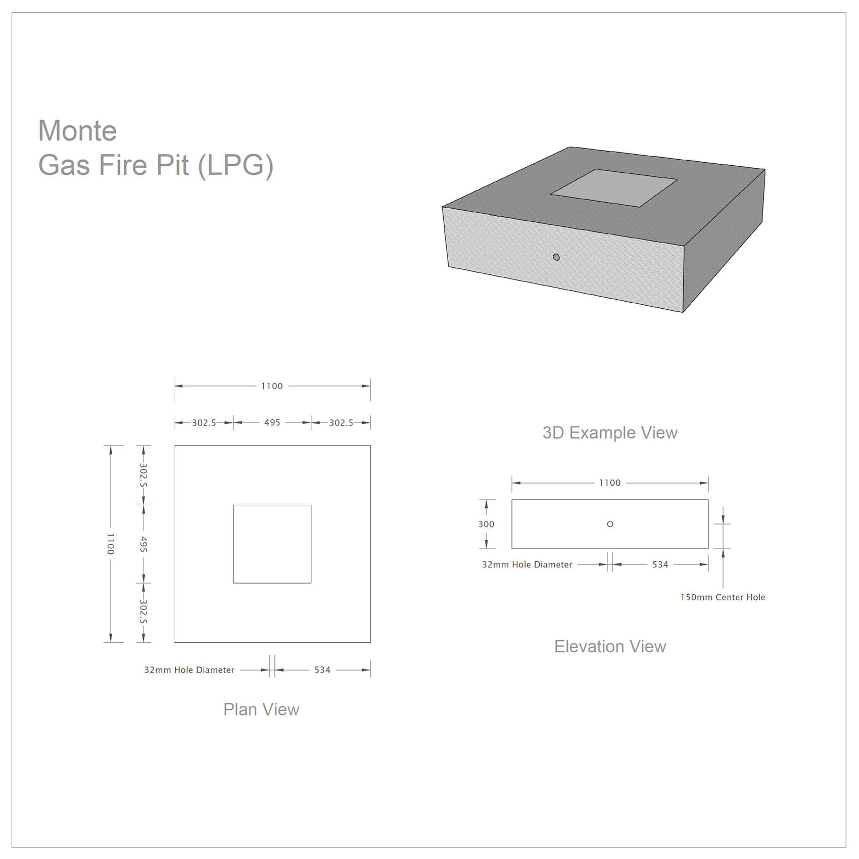 Monte Gas Fire Pit - Technical Drawing