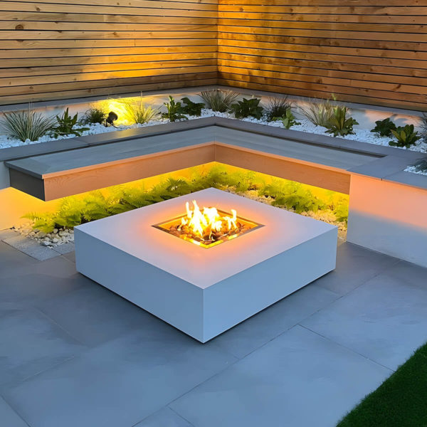 Monte White Gas Fire Pit Install With Flames